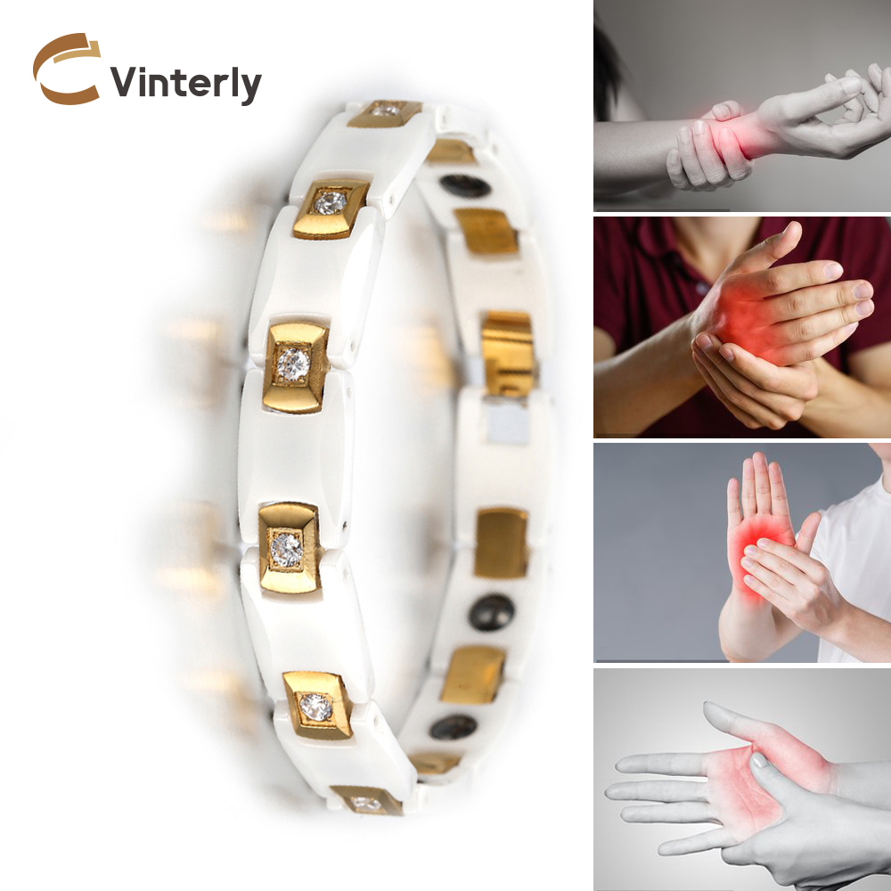 Ceramic Link Bracelet - 여성용 빈티지 체인 링크 골드 컬러