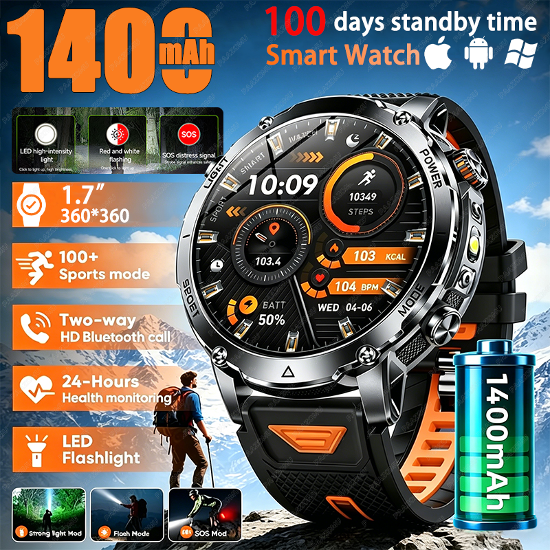 Android Smartwatch Accessories - 2026 새로운 야외 1400mAh 배터리 군사
