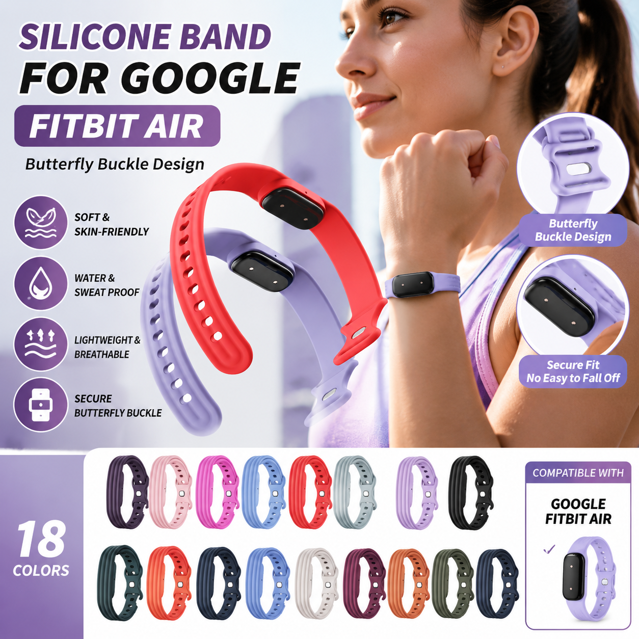 Silicone Band Replacement - Google Fitbit Air 교체용 실리콘 밴드