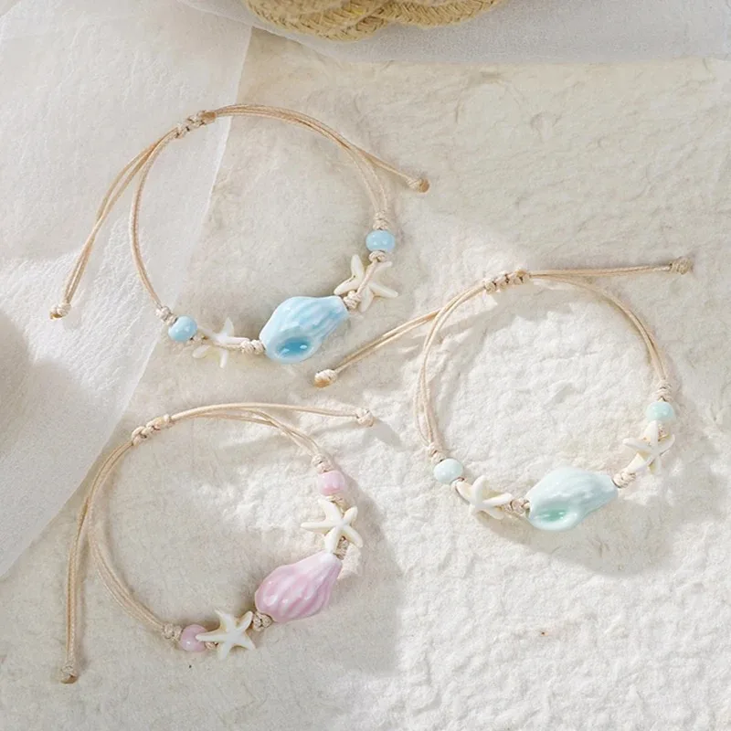 Ceramic Link Bracelet - 보헤미안 조가비 불가사리 껍질 여성을위한 페르시