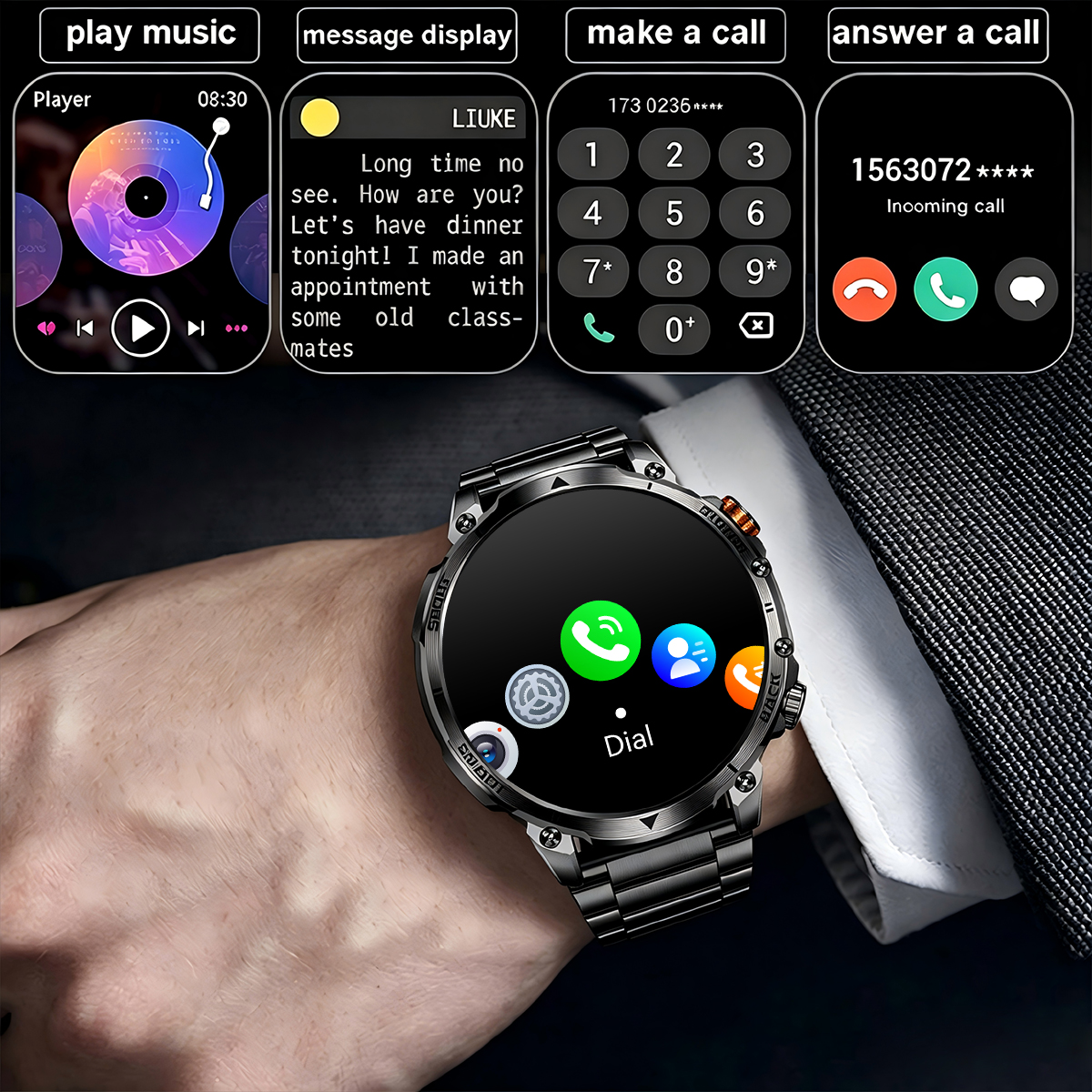 새로운 군용 남성용 야외 스포츠 스마트워치 1400mA - Android Smartwatch Accessories 리뷰 및 가격