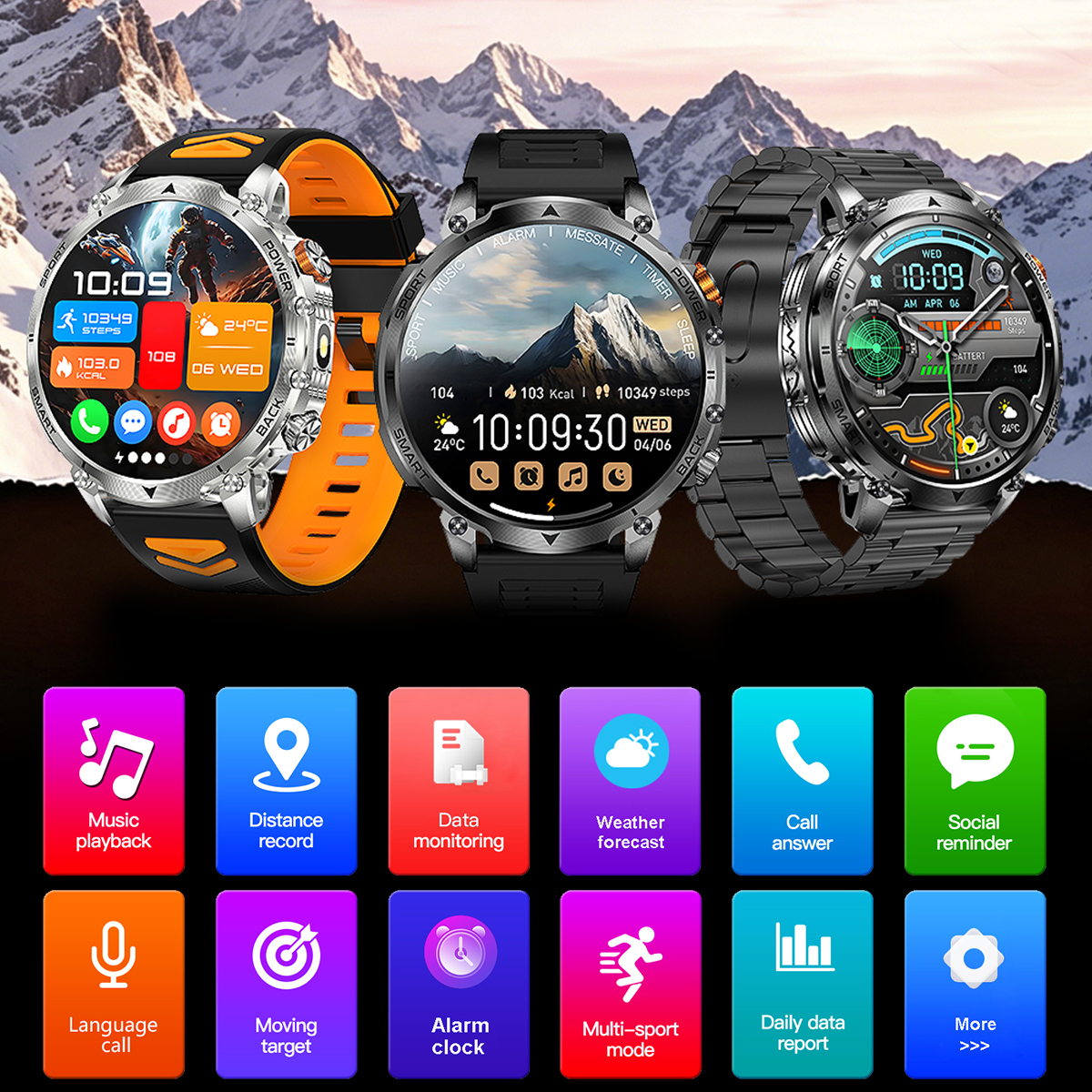 새로운 군용 남성용 야외 스포츠 스마트워치 1400mA - Android Smartwatch Accessories 리뷰 및 가격