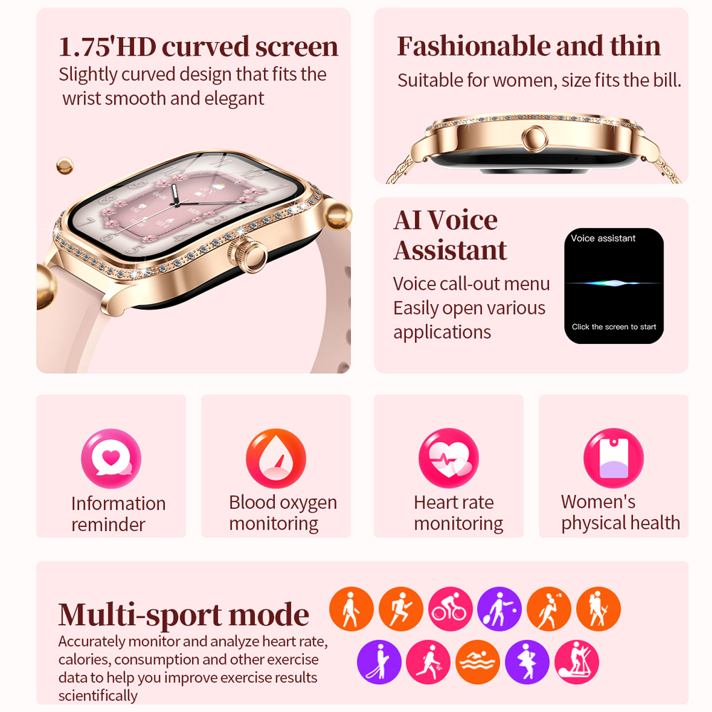 2026 신상 여성 다이아몬드 스마트워치 심박수 혈압  - Smartwatch Faces 리뷰 및 가격