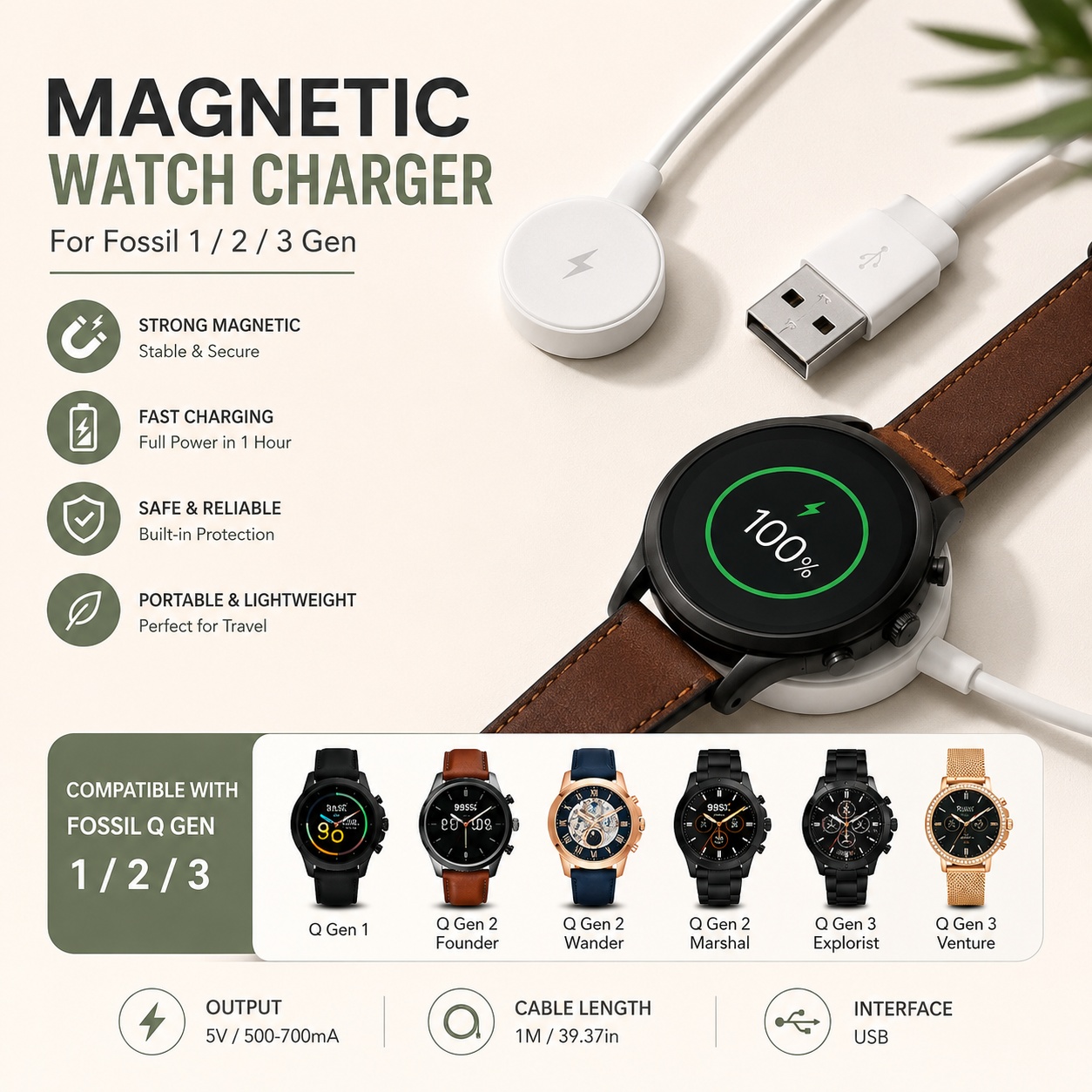 USB 시계 충전기 어댑터 스마트워치 충전 케이블 도크 - Fossil Smartwatch Accessories 리뷰 및 가격