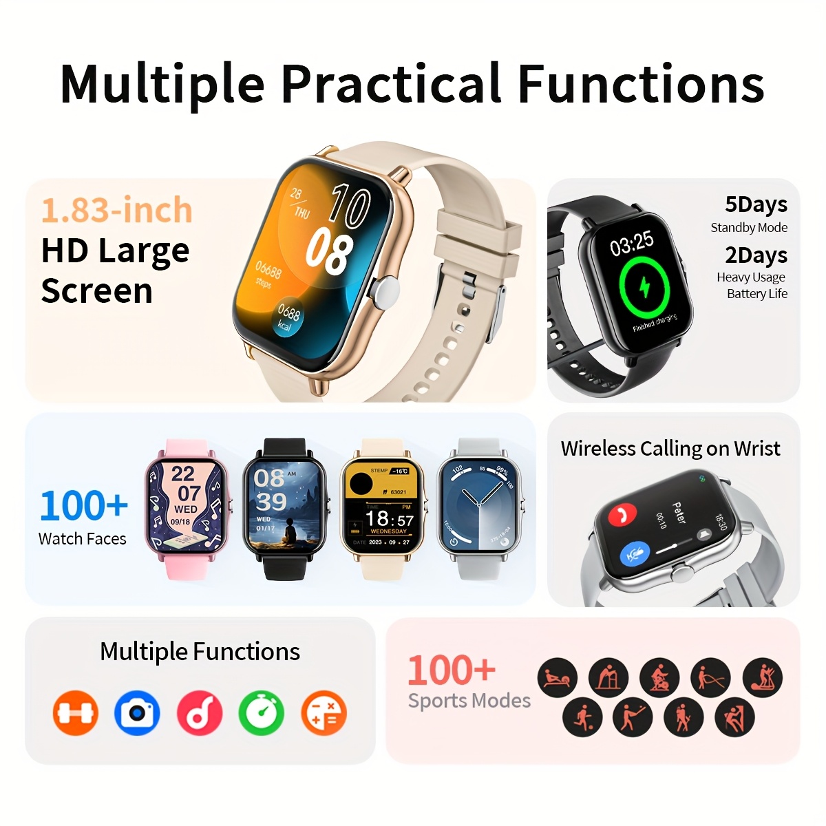 남녀공용 1.83인치 스마트워치 - 무선 통화, 앱 메 - Smartwatch Instagram 리뷰 및 가격