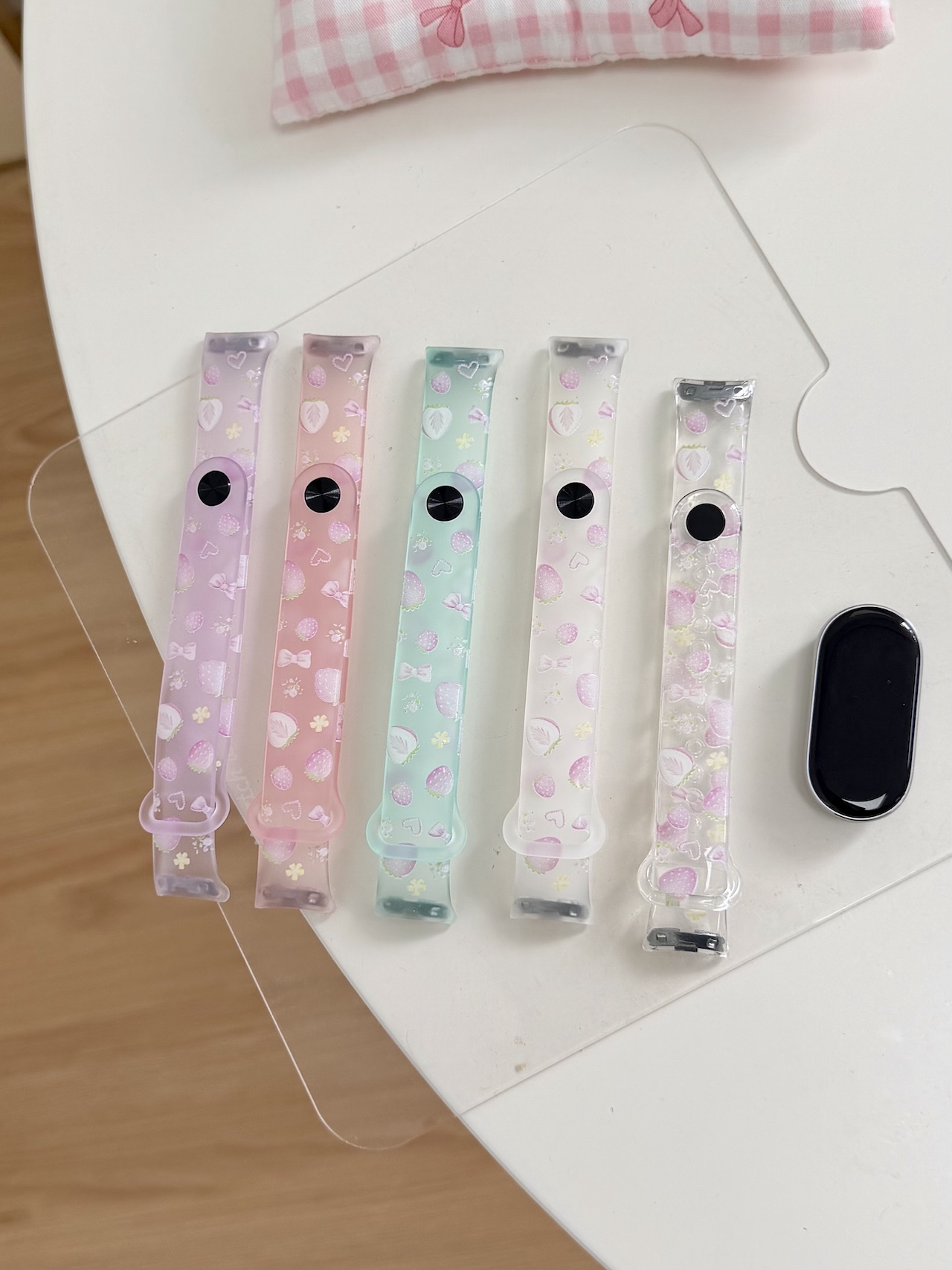 슈퍼 귀여운 딸기 리본 프린트 TPU 스트랩 샤오미 밴 - Android Smartwatch Accessories 리뷰 및 가격