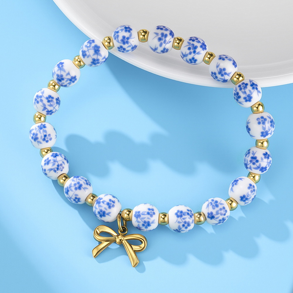 여성용 화려한 세라믹 비즈 팔찌, 리본 참 장식, 보헤 - Ceramic Link Bracelet 리뷰 및 가격