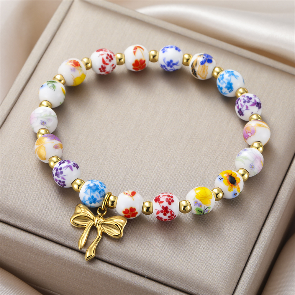 여성용 화려한 세라믹 비즈 팔찌, 리본 참 장식, 보헤 - Ceramic Link Bracelet 리뷰 및 가격