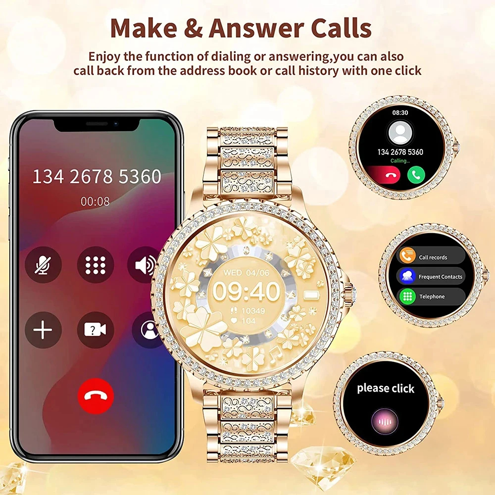 패션 럭셔리 골드 여성 스마트 시계 심박수 혈액 산소  - Smartwatch Faces 리뷰 및 가격