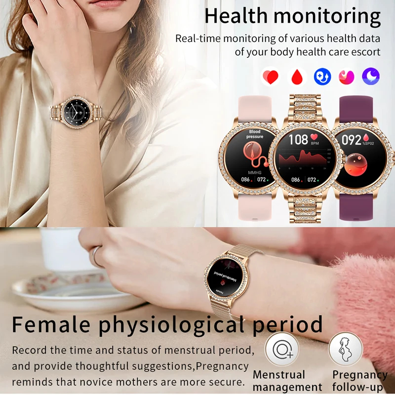 패션 럭셔리 골드 여성 스마트 시계 심박수 혈액 산소  - Smartwatch Faces 리뷰 및 가격